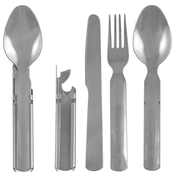 Столовый набор (отдельно ложка, вилка, нож) с металлическим держателем-открывалкой