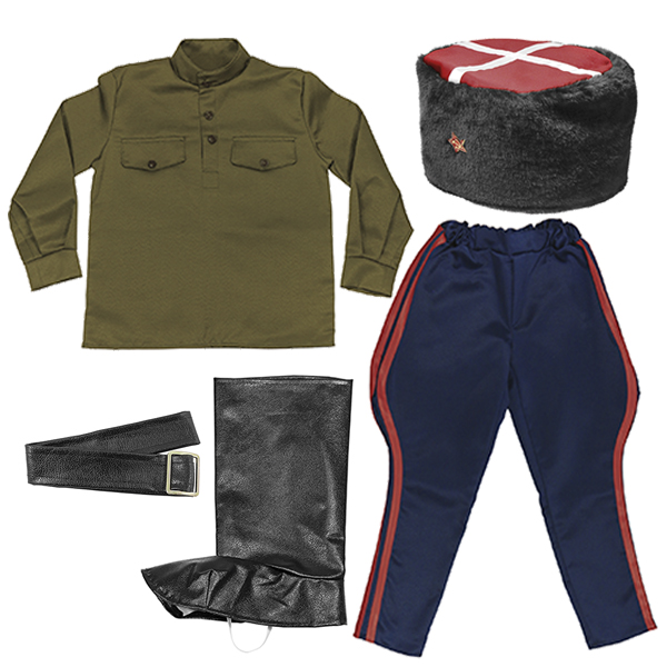 Костюм детский Военный казак (гимнастерка, брюки, папаха, ремень, сапоги (имитация)) 2633, 2634, 2635 (3-10 лет)