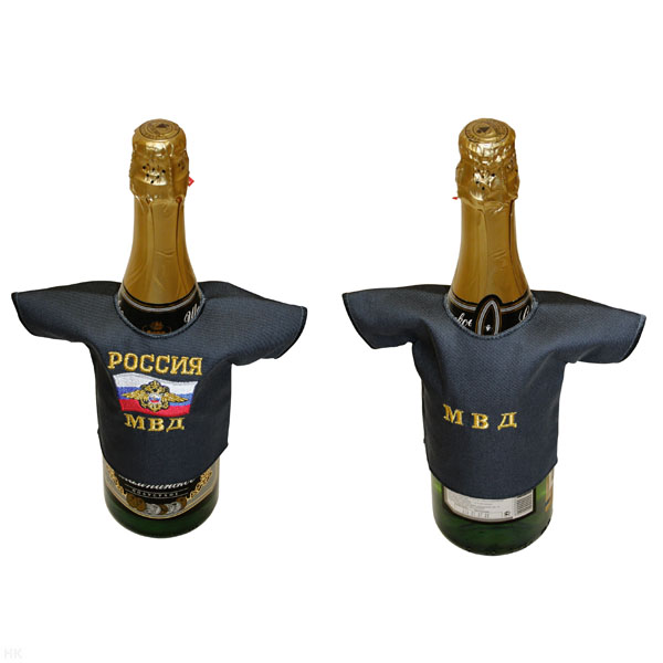 Рубашечка на бутылку сувенирная вышитая Россия МВД (серая)