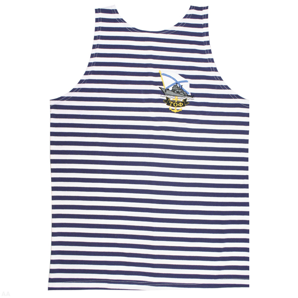 Майка-тельняшка кулирка синяя вышитая ТОФ (корабль)