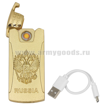 Зажигалка спиральная со шнуром USB RUSSIA/Россия (Герб РФ)