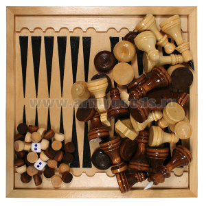Универсальный игровой набор №2 (шахматы, шашки, нарды) в деревянной коробке (36х36 см/40x20 см)