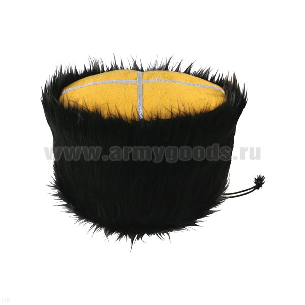 Папаха казачья иск. мех черная (верх - желтое сукно) универсальный размер