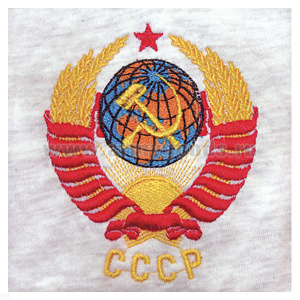 Футболка с вышивкой на груди Герб СССР, серая