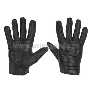 Перчатки кожаные с защитными накладками черные (застежка на липучке)