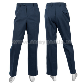 Брюки форм. п/ш ВВС синие/голубой кант (ТУ 858-6521-2018) в комплект к кителю с воротником-стойкой (задний карман с клапаном, брючины не зауженные)