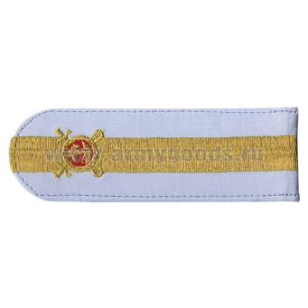 Погоны «машинная вышивка» из рубаш. ткани Полиция без канта бледно-голуб. с вышит. эмблемой (старшина) пластик