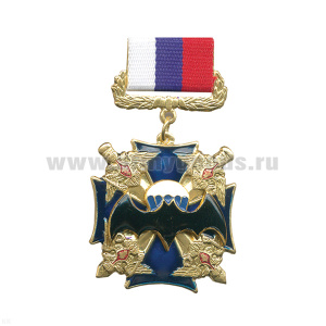 Медаль Летуч. мышь ВДВ (син. крест с 4 орлами по углам) (на планке - лента РФ)