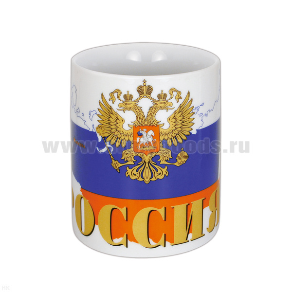 Кружка фарф. (0,3 л) Россия (с гербом на фоне контура РФ)