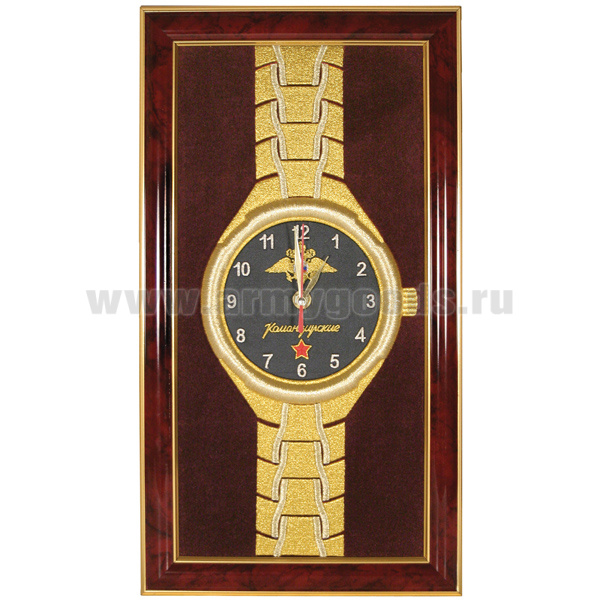 Часы подарочные вышитые на бархате в багетной рамке 25х45 см (Командирские МВД)