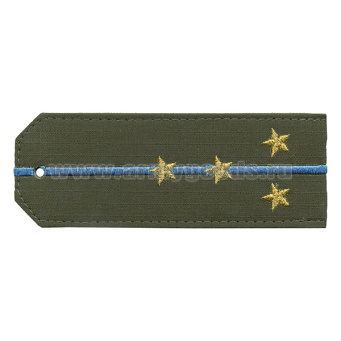 Погоны «машинная вышивка» оливк. (ткань rip-stop) c 1 вышит. голуб. просв. с вышитыми звездами (капитан) на костюм офисный