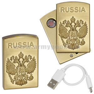 Зажигалка спиральная со шнуром USB RUSSIA (герб) со смещением