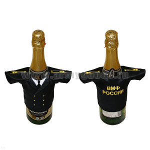 Рубашечка на бутылку сувенирная вышитая ВМФ России (черная с якорем на погонах)