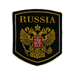 Шеврон тканый RUSSIA (5-уг. с гербом РФ) черн.