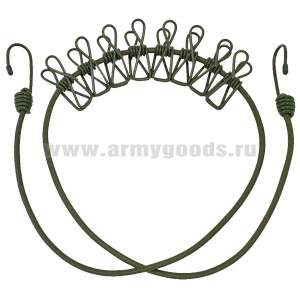 Веревка бельевая (резинка) с крючками и прищепками (110 см)