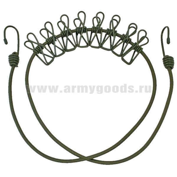Веревка бельевая (резинка) с крючками и прищепками (110 см)