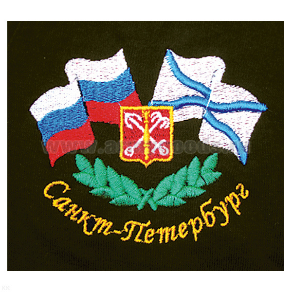 Футболка с вышивкой на груди Санкт-Петербург (герб и флаги) черная