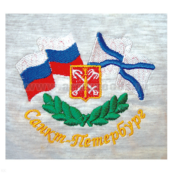 Футболка с вышивкой на груди Санкт-Петербург (герб и флаги) серая