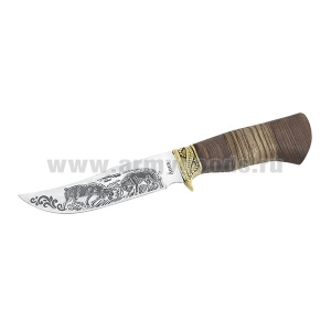 Нож Лось (рукоятка - дерево, клинок - полировка) с гравировкой (надпись+ рисунок) 28 см
