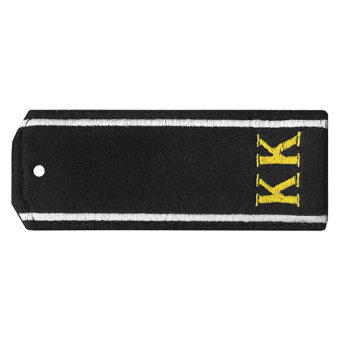 Погоны черные суконные с вышитым белым кантом  и желтыми буквами «КК»
