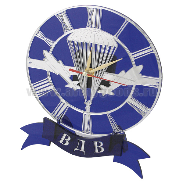 Часы сувенирные на подставке ВДВ (цветной п/прозрачный пластик, зеркальные эл-ты)