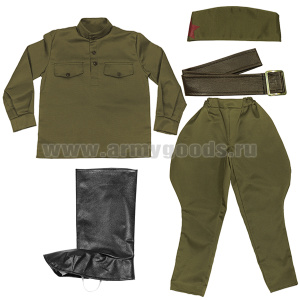 Маскарадный костюм детский  Солдат (гимнастерка, брюки-галифе, пилотка, ремень, сапоги (имитация)) 2270, 2271, 2272 (3-10 лет)