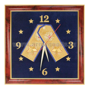 Часы подарочные вышитые на бархате в багетной рамке 35х35 см (Маршал РФ, синий кант погон)