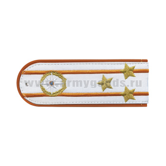 Погоны «машинная вышивка» из рубаш. ткани МЧС белые с вышит. эмблемой (полковник) пластик
