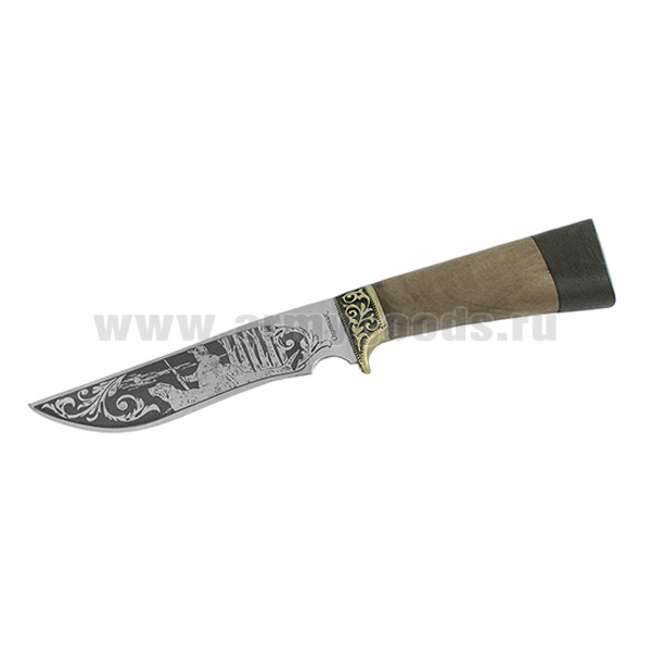 Нож Охотник (рукоятка - дерево, клинок - полировка) с гравировкой (надпись+ рисунок) 27 см