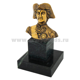 Статуэтка (литье бронза, камень змеевик) Петр I (бюст)