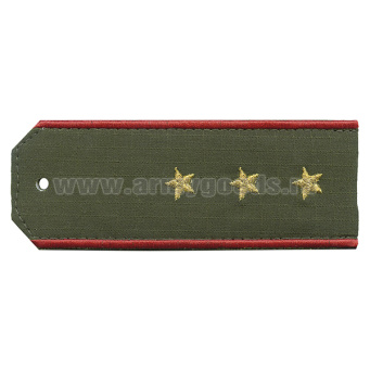 Погоны «машинная вышивка» оливк. (ткань rip-stop) c вышит. красн. кантом с вышитыми звездами (старший прапорщик) на костюм офисный