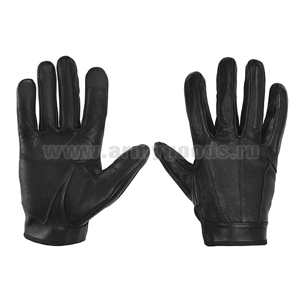 Перчатки кожаные черные (застежка на липучке)