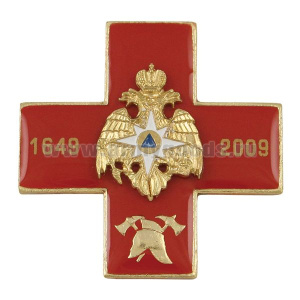 Значок мет. 1649-2009 (красн. крест с эмбл. ГПС, заливка смолой, с накладным орлом МЧС)