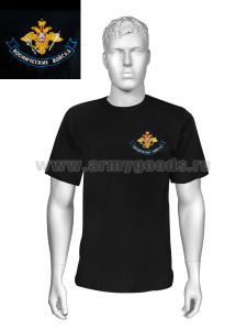 Футболка с вышивкой на груди Космические войска (орел) черн.