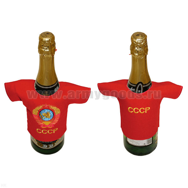Рубашечка на бутылку сувенирная вышитая СССР (герб) красная