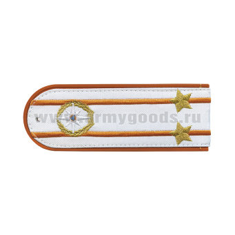 Погоны «машинная вышивка» из рубаш. ткани МЧС белые с вышит. эмблемой (подполковник) пластик