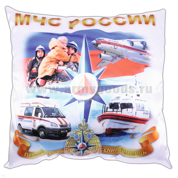 Подушка шелковая (32x32 см) МЧС России (Предотвращение, спасение, помощь)