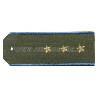Погоны «машинная вышивка» оливк. (ткань rip-stop) c вышит. голубым кантом с вышитыми звездами (старший прапорщик) на костюм офисный