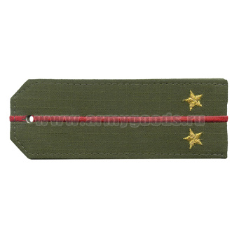 Погоны «машинная вышивка» оливк. (ткань rip-stop) c 1 вышит. красн. просв. с вышитыми звездами (лейтенант) на костюм офисный