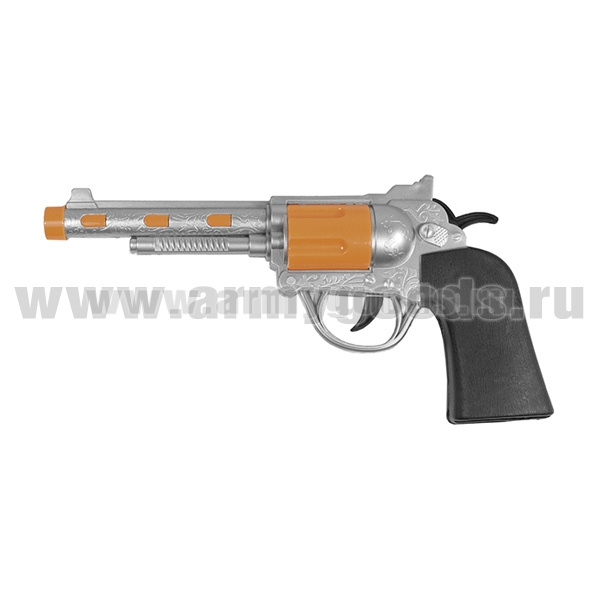 Игрушка пластмассовая Револьвер (в коробке 24x15 см) на батарейках (звук, свет)