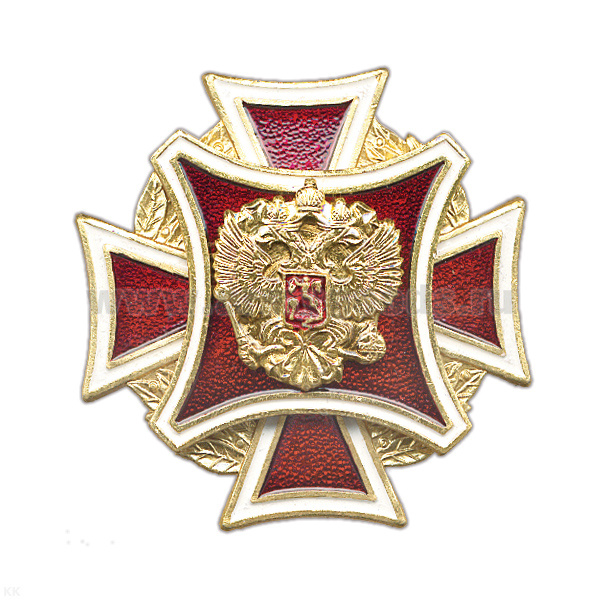 Значок мет. красн. крест с накладным орлом РФ