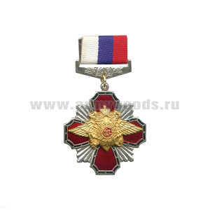 Медаль Стальн. крест красн. с орлом МВД (на планке - лента РФ)