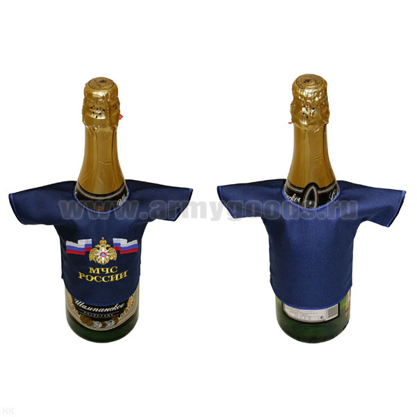 Рубашечка на бутылку сувенирная вышитая МЧС России (синяя)