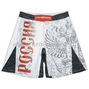 Шорты Россия (с орлом РФ) бело-серый орнамент (на липучке) (ЗВ)