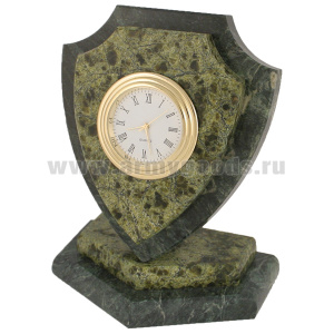 Часы сувенирные настольные (камень змеевик зеленый) Щит