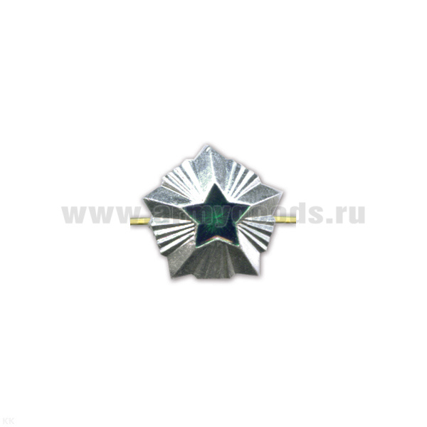 Звезда на погоны мет. 14 мм Общегражданская (серебр. с зел. эмалью)