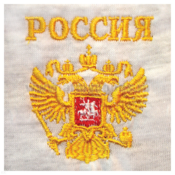 Футболка с вышивкой на груди Россия (герб) серая