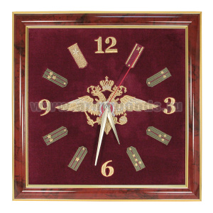 Часы подарочные вышитые на бархате в багетной рамке 35х35 см (ВВ; орел МВД)
