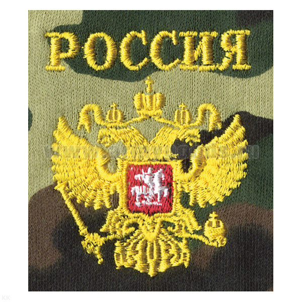 Футболка с вышивкой на груди Россия (герб) зел. КМФ (НОВ-24)