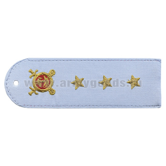 Погоны «машинная вышивка» из рубаш. ткани Полиция без канта бледно-голуб. с вышит. эмблемой (старший прапорщик) пластик